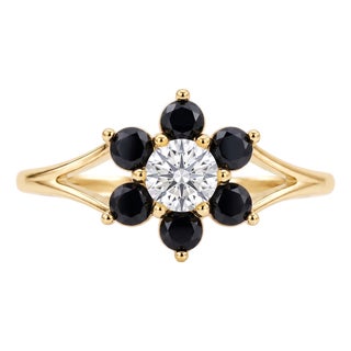 Black Onyx Flower Engagement Ring | Unique Gothic Floral Cluster Ring | Black Gemstone Promise Ring Us 7 (All Sizes Available) For Sale