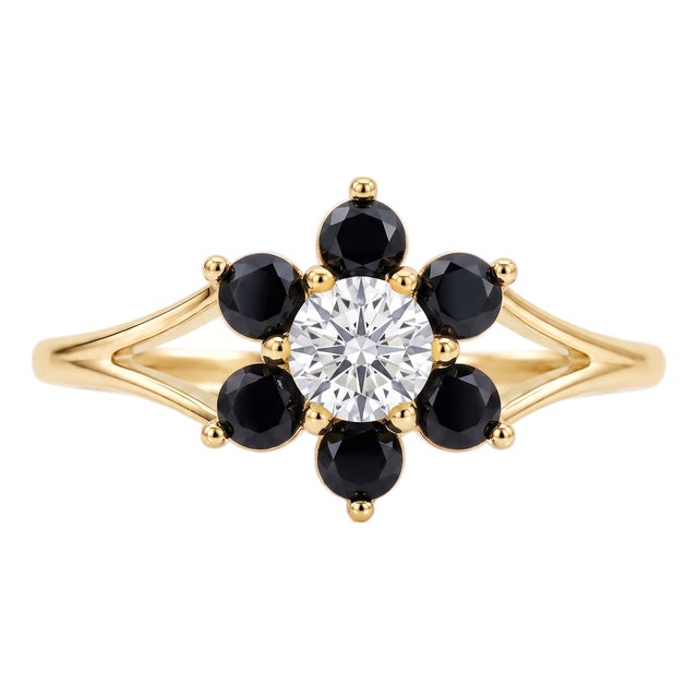 Black Onyx Flower Engagement Ring | Unique Gothic Floral Cluster Ring | Black Gemstone Promise Ring Us 7 (All Sizes Available) For Sale