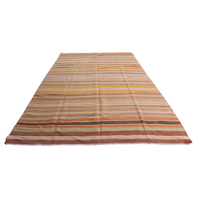 Vintage Circa 1940 Orange Turkish Kilim Flatweave Rug 5ft 7in X 8ft 6in For Sale In New York - Image 6 of 13
