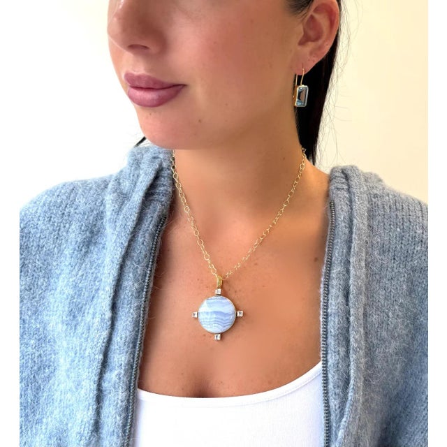 Contemporary Blue Lace Agate Necklace For Sale - Image 3 of 6