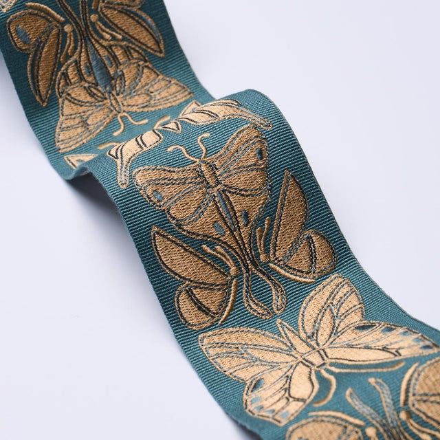 Contemporary SAMPLE - Schumacher Metamorphosis Tape In Teal & Gold For Sale - Image 3 of 3