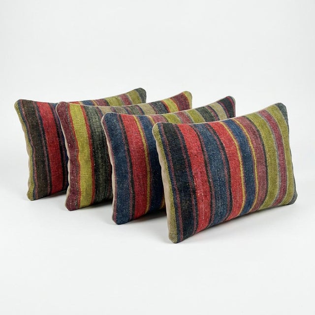 Mid-Century Modern Anatolian Lumbar Kilim Pillow Cover 16'' X 24'' - Set of Four For Sale - Image 3 of 4