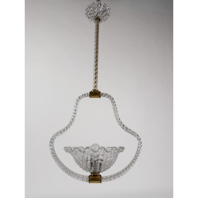 Art Deco Italian Murano Glass and Brass Pendant in the style of Barovier, 1930s For Sale - Image 10 of 18