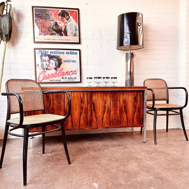 Mid-Century Modern Thonet Josef Hoffman Style Bentwood and Cane No.812 Arm Chairs - A Pair For Sale - Image 3 of 10