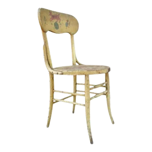 Early 1900s Antique Rustic Primitive Distressed Hand Painted Nursery Rhymes Side Accent Chair