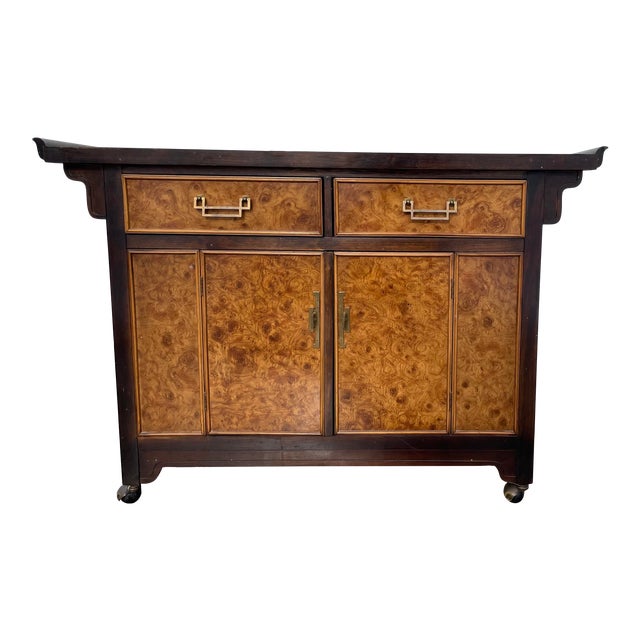 1970s Art Deco Bernhardt Burl Wood Storage Cabinet For Sale