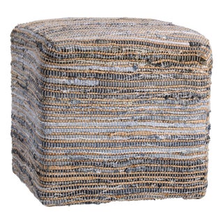 Jute & Denim Cube Pouf For Sale