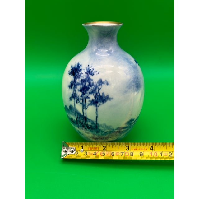 Blue 1889-1906 American Belleek Ceramic Art Co Early Lenox Blue Hand Painted Vase For Sale - Image 8 of 12