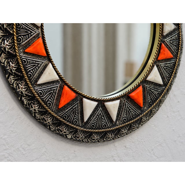 Moroccan Handcrafted Moroccan Round Bone Inlay Wall Mirror For Sale - Image 3 of 6
