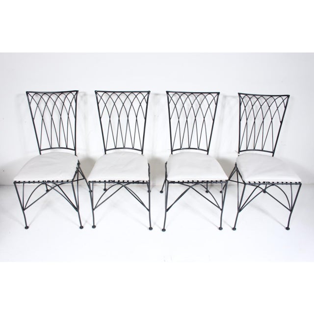 Metal Set of 4 Black Iron Dining Side Chairs, C. 1980 For Sale - Image 7 of 18