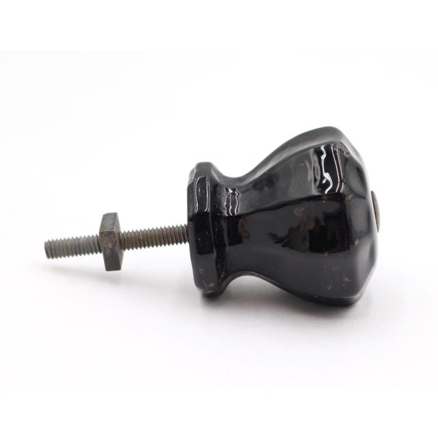 Traditional Vintage 1.375 In. Fluted Black Glass Cabinet Knob For Sale - Image 3 of 4