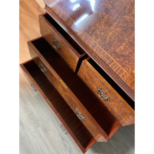 Brown Mid 20th Century Queen Anne Style Burr Walnut Secretary Bookcase For Sale - Image 8 of 17
