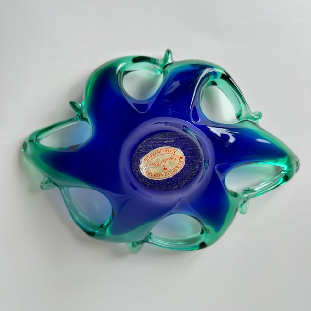 Blue Mid-Century Style Murano Glass Biomorphic Bowl from Crystal Clear, 1960s For Sale - Image 8 of 10