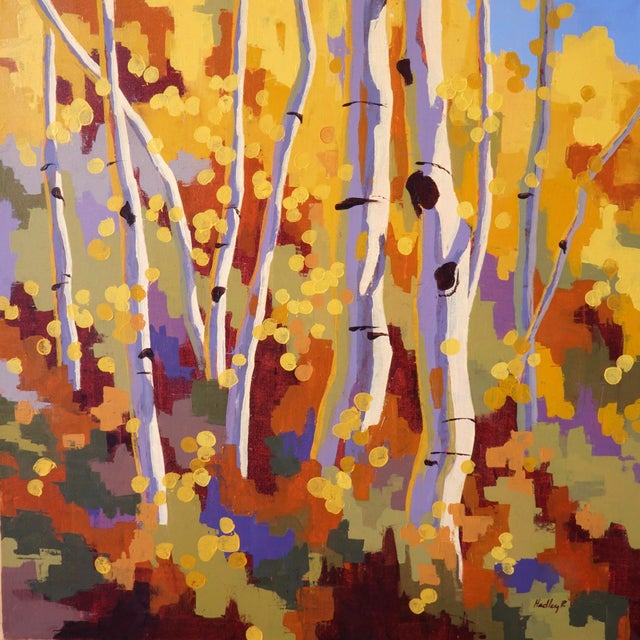 Ignite by Hadley Rampton | Oil on Canvas Abstract depiction of trees with autumn foliage. For Sale