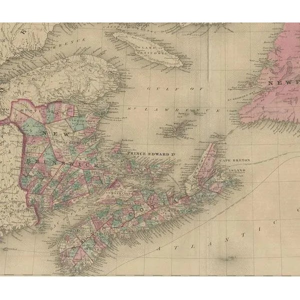 Antique Map of New Brunswick by Johnson, 1872 For Sale - Image 3 of 6