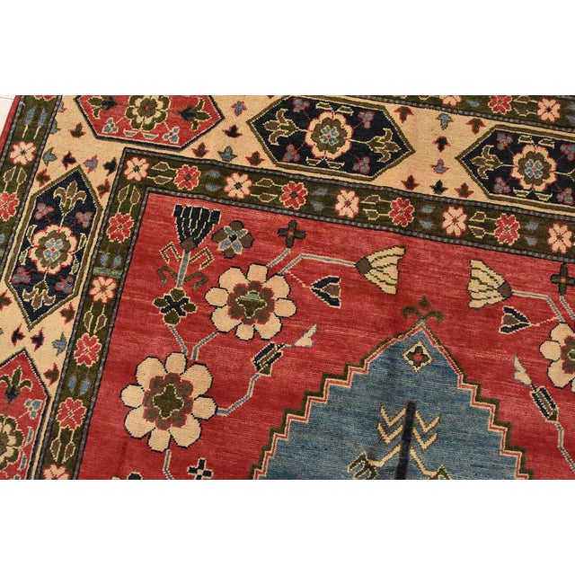 Kazak Rug 6’3” X 9′ Red Wool Tribal Hand-Knotted Oriental Carpet For Sale In Philadelphia - Image 6 of 14
