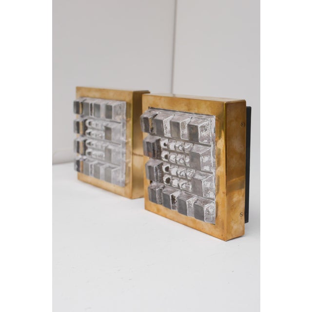 Swedish Brutalist Glass and Brass Wall Lamps from Falkenbergs Belysning, Set of 2 For Sale - Image 5 of 18