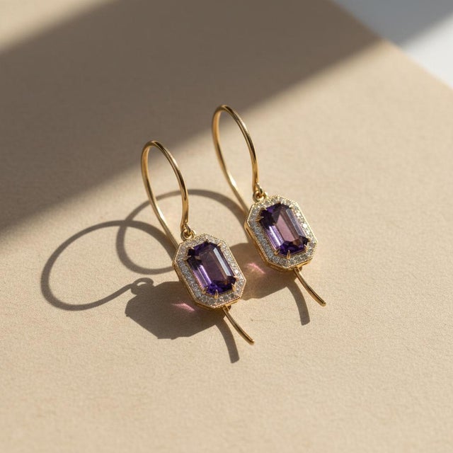Vintage style amethyst, topazes dangle earrings silver, gold. Amethyst, topazes earrings. Cocktail earrings with amethyst....