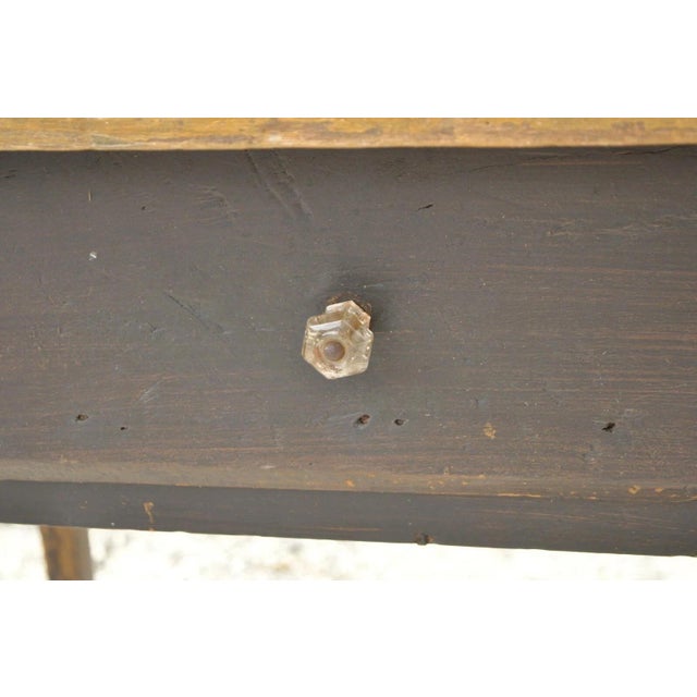 Late 19th Century Antique French Country Primitive Black Distress Painted 1 Drawer Desk Work Table For Sale - Image 5 of 12