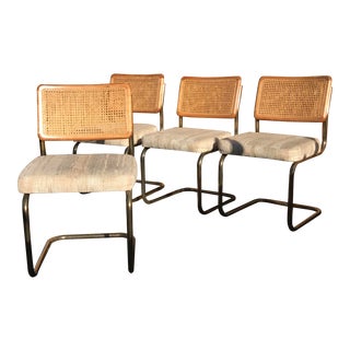 Vintage Marcel Breuer Cane Back Brass Tubular Chair-Set of 4 For Sale