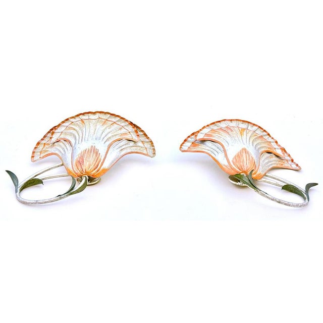 Large Italian Silver Leaf and Metal Flower Wall Sconces, 1970s, Set of 2 For Sale - Image 16 of 18