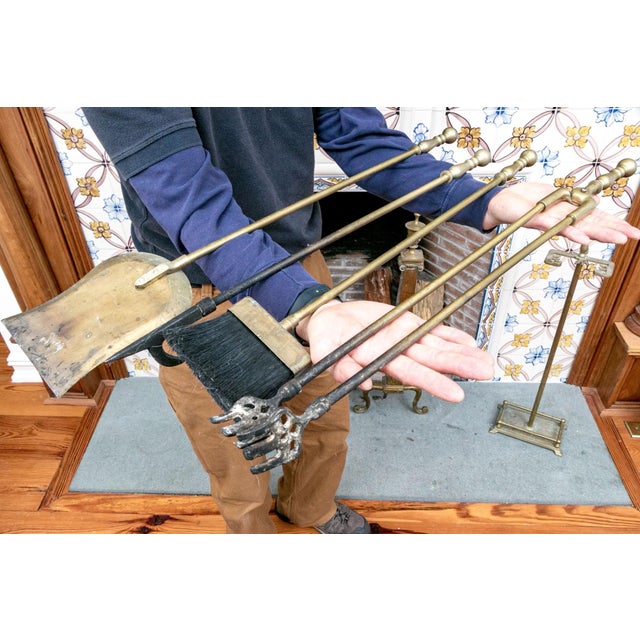 A Wonderful Collection of Antique Brass Fireplace Accessories For Sale - Image 10 of 12