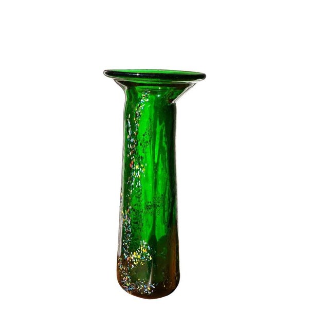 Vintage Free-Form Green Art Glass Vase, 1990s For Sale - Image 6 of 6