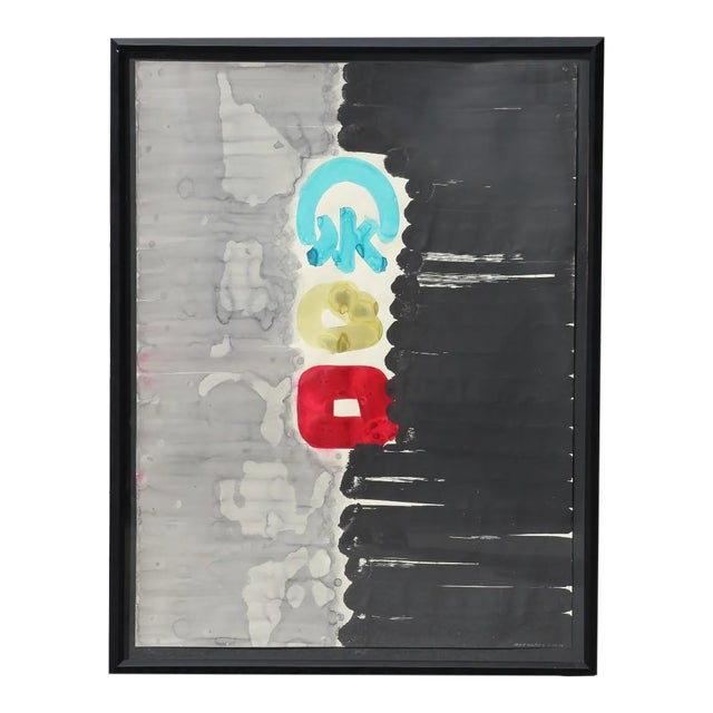 Teal, Yellow, and Red Contemporary Gestural Abstract Painting For Sale