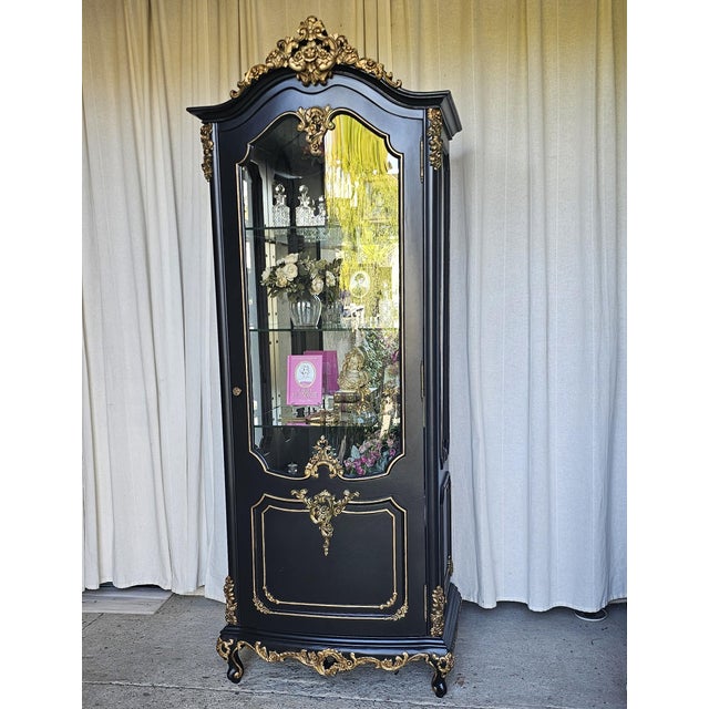 Vintage Rococo Style Vitrine, Curio/ Display Cabinet. French Reproduction. Features One door with three glass shelves. The...