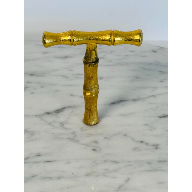 1960s Vintage 1960s Marble & Gilt Metal Faux-Bamboo Center Handled Server W/ Matching Knife For Sale - Image 5 of 7