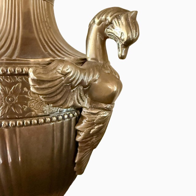 1980s 1980s Frederick Cooper Brass Swan Motif Table Lamps, Neoclassical Style (No Shades) - a Pair For Sale - Image 5 of 10