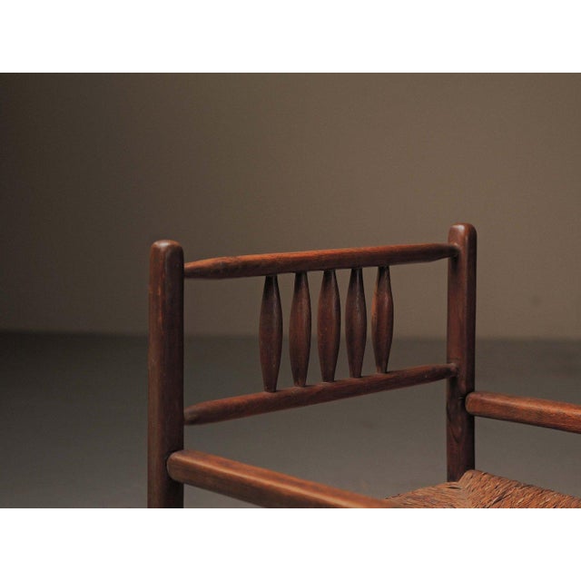 Brutalist Wood and Straw Armchair, France, 1950 For Sale - Image 10 of 18
