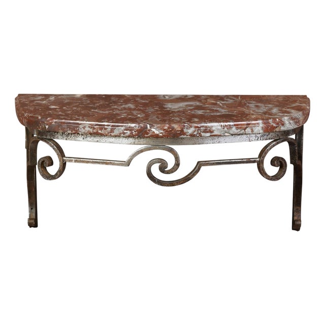 Demi Lune Rouge Marble Top Wall Mount Console With Scroll Metal Base For Sale