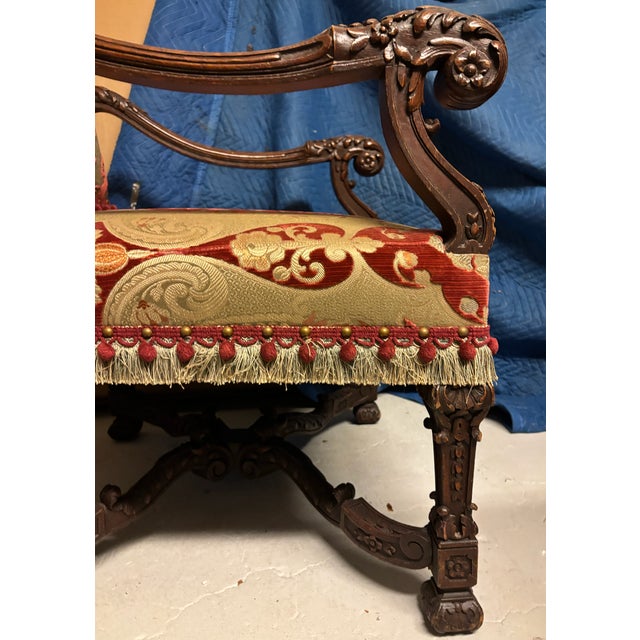 Mid 19th Century Pair of Louis XIV Style Antique Chairs- Red Velvet & Silk For Sale - Image 10 of 10