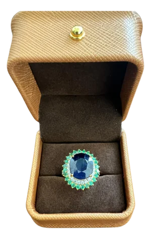Bochic “Orient” Vintage Diamond, Blue Sapphire & Emerald Ring Set In 18K Gold &