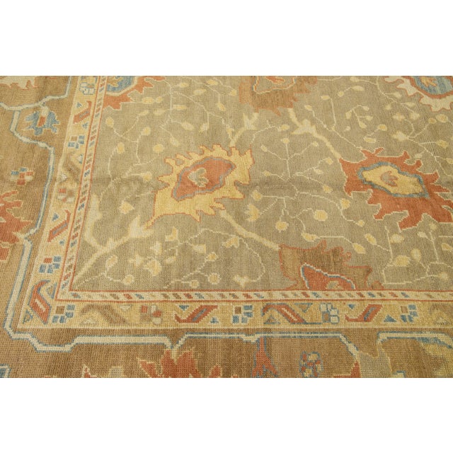 Oversize Modern Oushak Wool Rug in Tan Color With Floral Motif For Sale In New York - Image 6 of 7