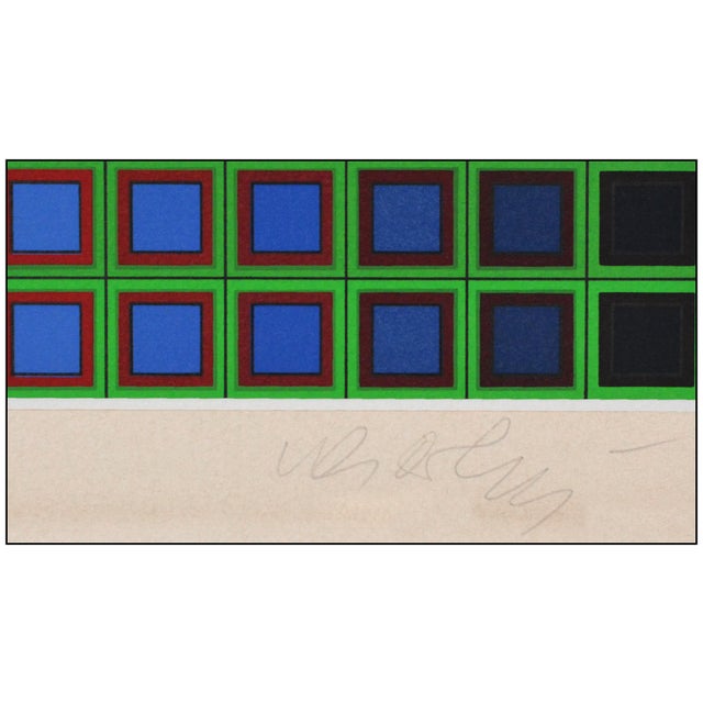 Mid 20th Century Mid 20th Century Geometric Abstract Blue Screenprint Victor Vasarely For Sale - Image 5 of 7