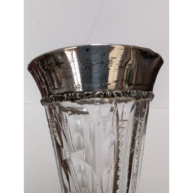Mid-Century Modern Sterling Rim Cut Crystal Tulip Vase 1950's For Sale - Image 3 of 4
