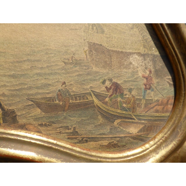 Vintage Trumeau Wall Mantle Mirror Made in Italy Picture of Boats in Harbor For Sale - Image 9 of 13