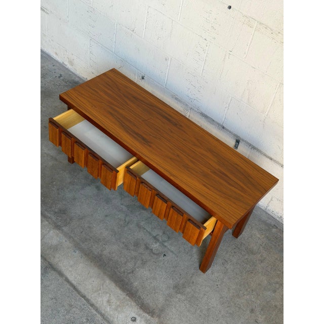 Teak Entry Bench With Sculptural Block Front Drawers Mid-Century Modern Denmark 1970s For Sale In Los Angeles - Image 6 of 9