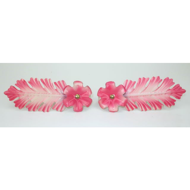 Floral Tole Painted Metal Curtain Tie Backs c.1930, 4 Pairs Total of 8 For Sale - Image 11 of 14