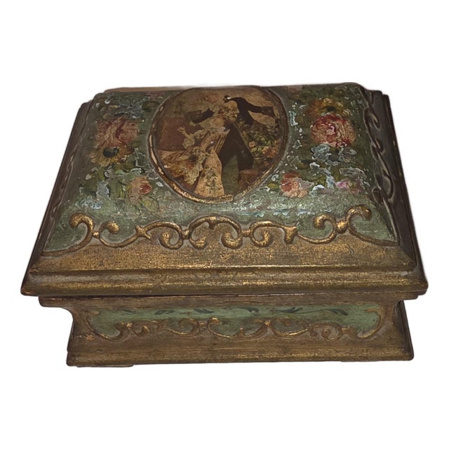 Antique Italian Box With Romantic Scene on Top For Sale