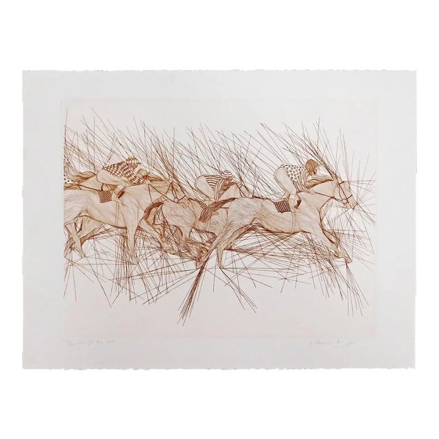 Guillaume Azoulay "Run for the Roses" Hand Signed & Numbered Etching of Horse Racing For Sale