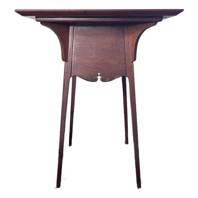 Antique Americana Tiger Oak Side Table 30” Height, Square-Shaped Table For Sale