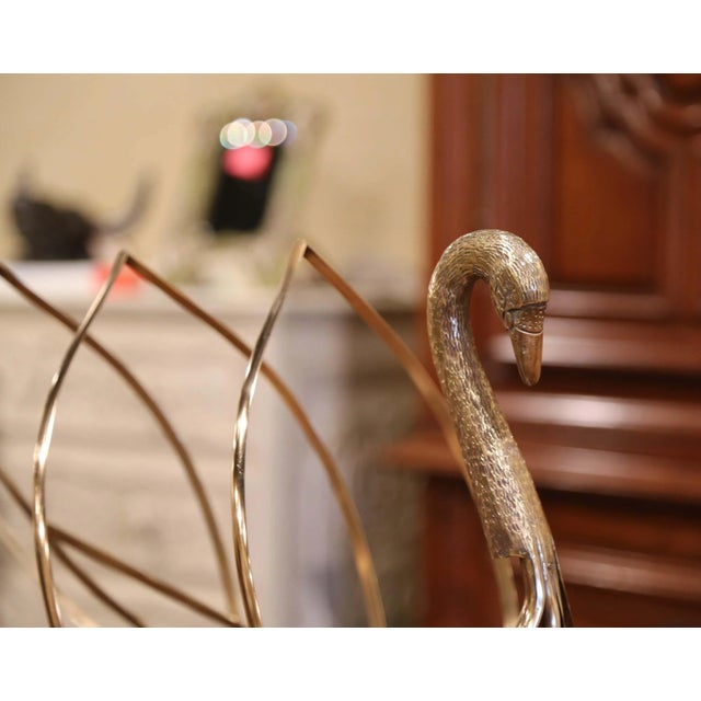 French Mid-Century French Brass Swan Magazine Rack Attributed to Maison Jansen For Sale - Image 3 of 8
