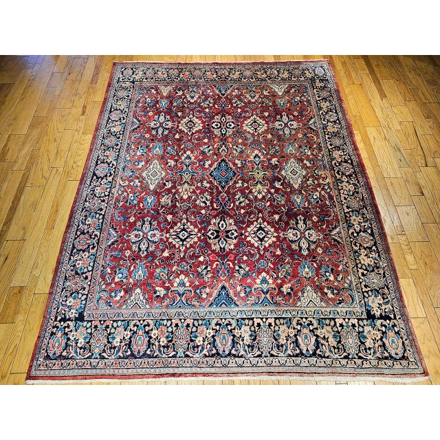 Red Vintage Persian Mahal Sultanabad Rug, Hand-Knotted Wool, Geometric Pattern, Red & Blue, 9x13 For Sale - Image 8 of 16