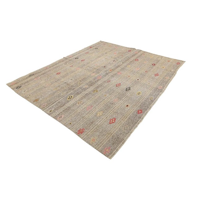 Mid-Century Modern Mid 20th Century Vintage Embroidered Modern Kilim For Sale - Image 3 of 7