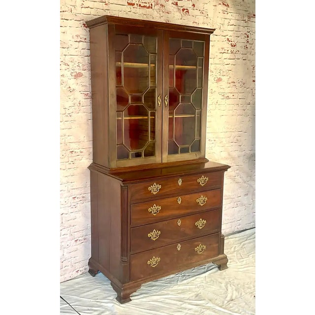 American Chippendale Mahogany China Cabinet Bookcase For Sale - Image 4 of 18