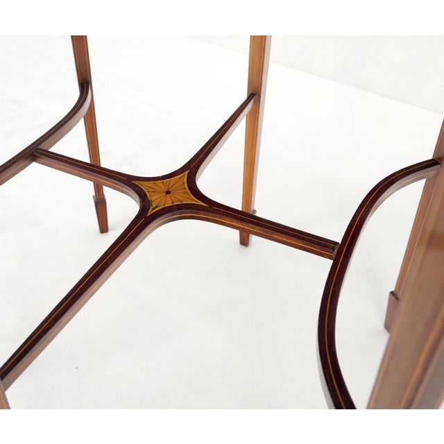 Very Ornate Delicate Lines Walnut Inlay Stretched Hexagon Lamp Side Table Mint For Sale - Image 15 of 16