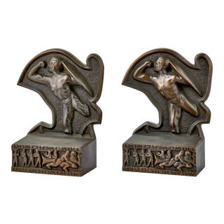 Greek Themed Bookends Depicting Scenes From Temple of Assos - a Pair For Sale